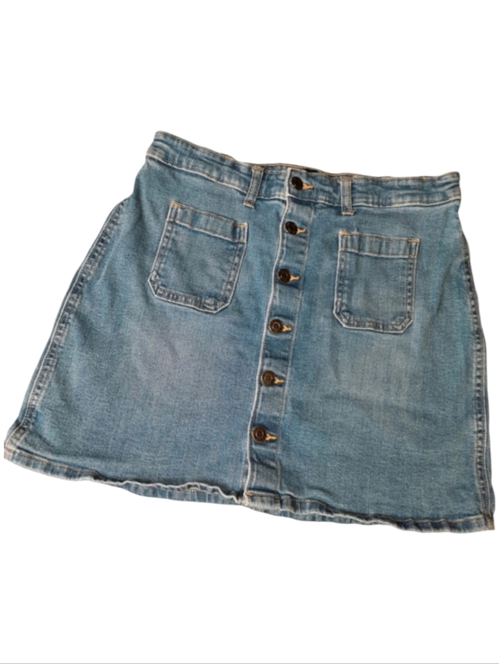 GAP Button Front Stretch Denim Pockets Blue Jean Mini Skirt SZ 10
